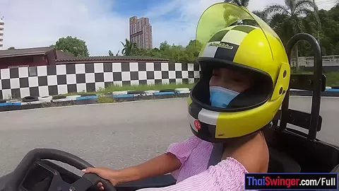 Cute Thai amateur teen 18+ girlfriend go karting and recorded on video after