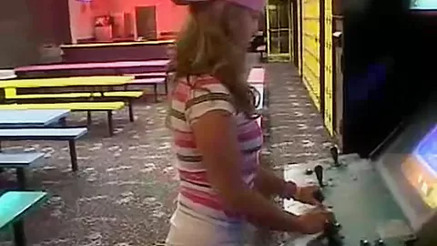Public teen 18+ masturbates in arcade toilets