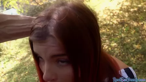 POV redhead teen 18+ public fucked outdoor after casting