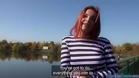 POV redhead teen 18+ public fucked outdoor after casting