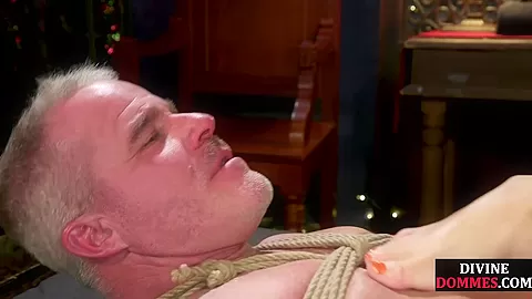 Femdom BDSM mature pegging sub asshole for Xmas with strapon