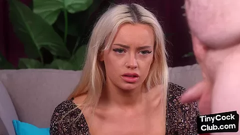 SPH CFNM babe wanks pathetic small cock of fat guy