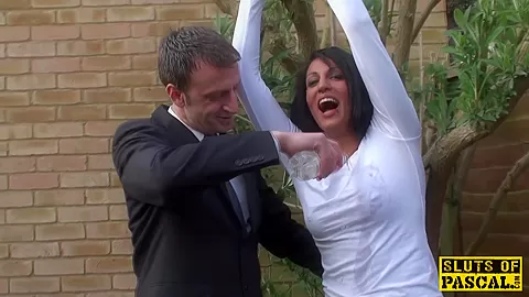 Alternative brit submissive facialized before being drenched