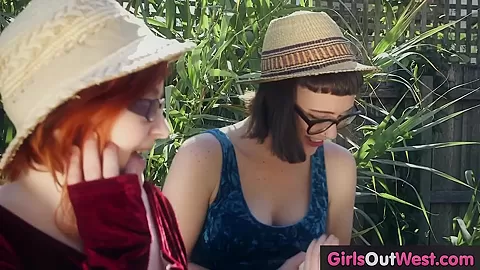 Wet hairy lesbian cunts licked in the garden