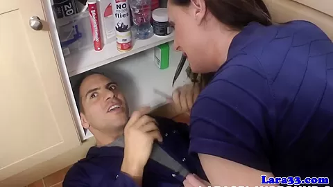 Milf facialized after draining plumbers pump
