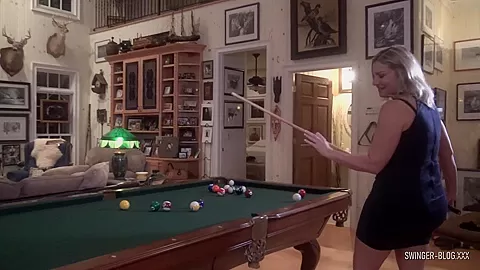 Amateur wives licking and masturbating on the pool table