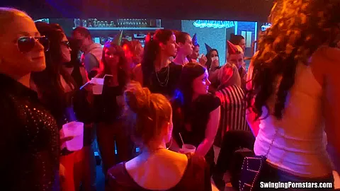 Slutty party chicks fucking in a club