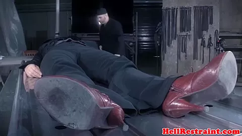 Restrained sub punished with bastinado