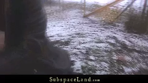 Olga is hard punished outside in the winter