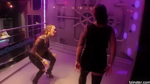 Slutty pornstars fuck in a club