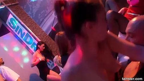 Slutty pornstars fuck in a club