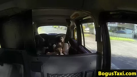 Busty lesbian fun from back of a taxi