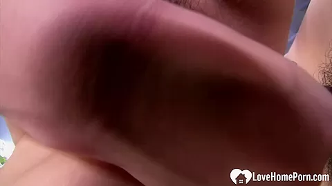 Hairy Japanese slut passionately riding his pecker