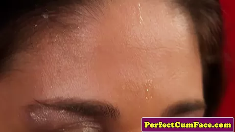 Brunette cheerleader facial
