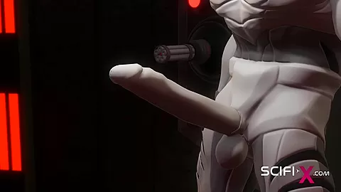 Sci-Fi BDSM. Sex android fucks hard a hot cuffed hottie in restraints