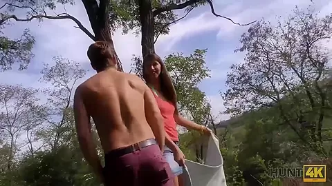 HUNT4K. Cash makes pretty babe ready for blowjob and anal in park