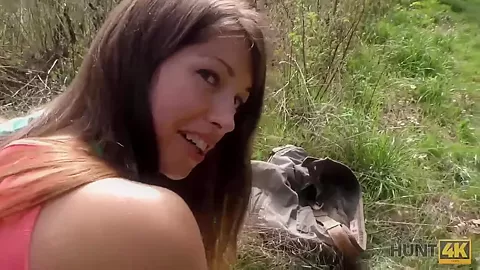 HUNT4K. Cash makes pretty babe ready for blowjob and anal in park