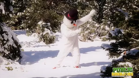 Helpless Brandi de Lafey Strokes A Lonely Snowman - Public Handjobs