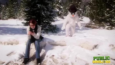 Helpless Brandi de Lafey Strokes A Lonely Snowman - Public Handjobs