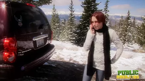 Helpless Brandi de Lafey Strokes A Lonely Snowman - Public Handjobs