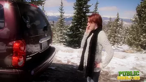 Helpless Brandi de Lafey Strokes A Lonely Snowman - Public Handjobs
