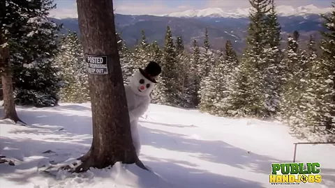 Helpless Brandi de Lafey Strokes A Lonely Snowman - Public Handjobs