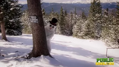 Helpless Brandi de Lafey Strokes A Lonely Snowman - Public Handjobs