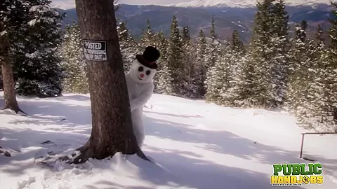 Helpless Brandi de Lafey Strokes A Lonely Snowman - Public Handjobs