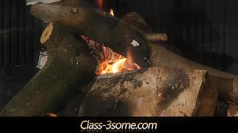 Steamy threesome by the fireplace