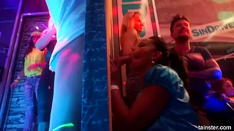 Hot pornstars suck and fuck dicks in a club