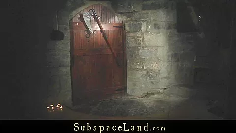 Leashed slaves tortured outside the castle in cold