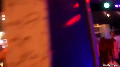 Lesbian pornstars licking their cunts in a club