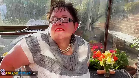 Big boobs Honey with big belly plays with big dildo