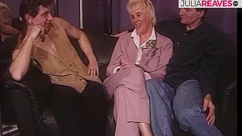 Granny sucks babes cunt while she gets fucked with a blindfold on