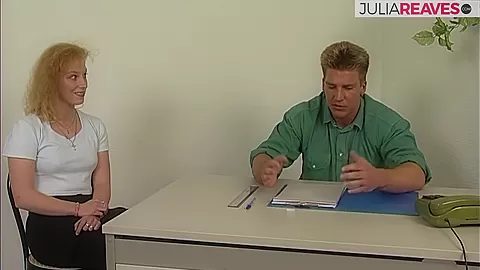 Blonde babe bounces pussy on a huge cock on the chair