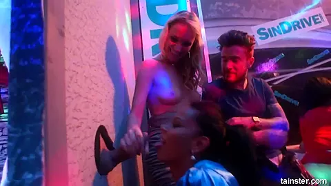 Sexy lesbian pornstars fuck in a club
