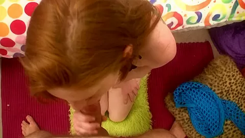 Alluring freckled teen swallows cum