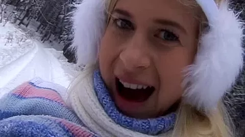 Busty teen 18+ Yvonne toy pussy in snow