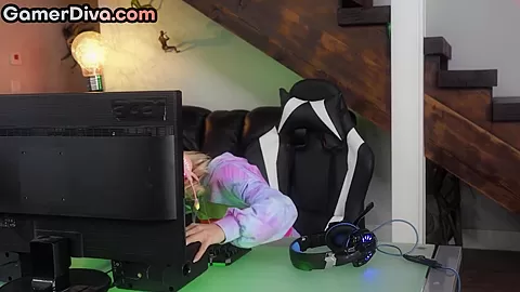 Doggystyled gaming bae fucked hardcore by big white dick