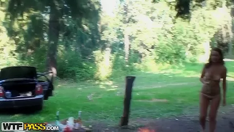 Crazy outdoor sex party during a picnic casting Olympia and Roxi