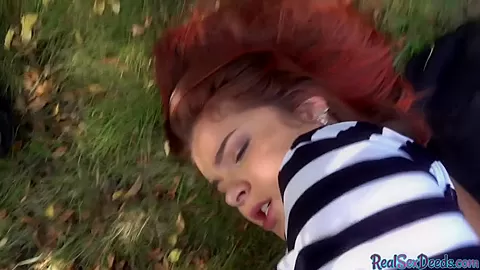 Redhead deepthroating teen 18+ POV closeup fucked ***outdoor