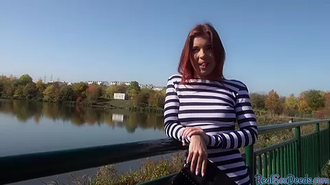 Redhead deepthroating teen 18+ POV closeup fucked ***outdoor