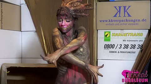 Body Painted Statue Contortion From A Box - Watch4Fetish