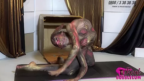 Body Painted Statue Contortion From A Box - Watch4Fetish