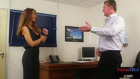 CFNM MILF in lingerie and heels teases guy in office