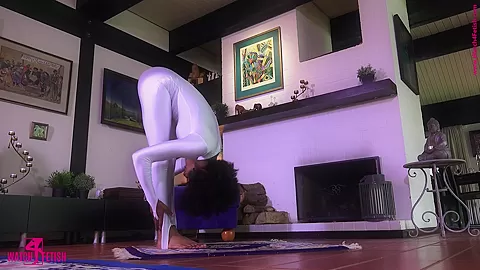 Acrobatics In A White Zentai Catsuit - Watch4Fetish
