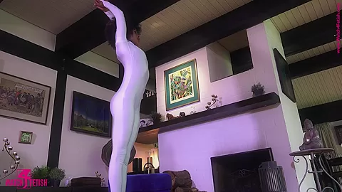 Acrobatics In A White Zentai Catsuit - Watch4Fetish