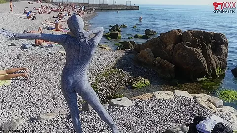 Flexi Zentai On The Beach - Watch4Fetish