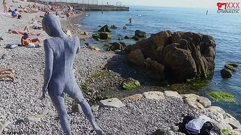 Flexi Zentai On The Beach - Watch4Fetish
