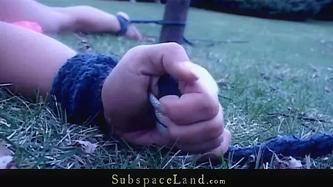 Hardcore slave walked in leash and drilled with huge dildo